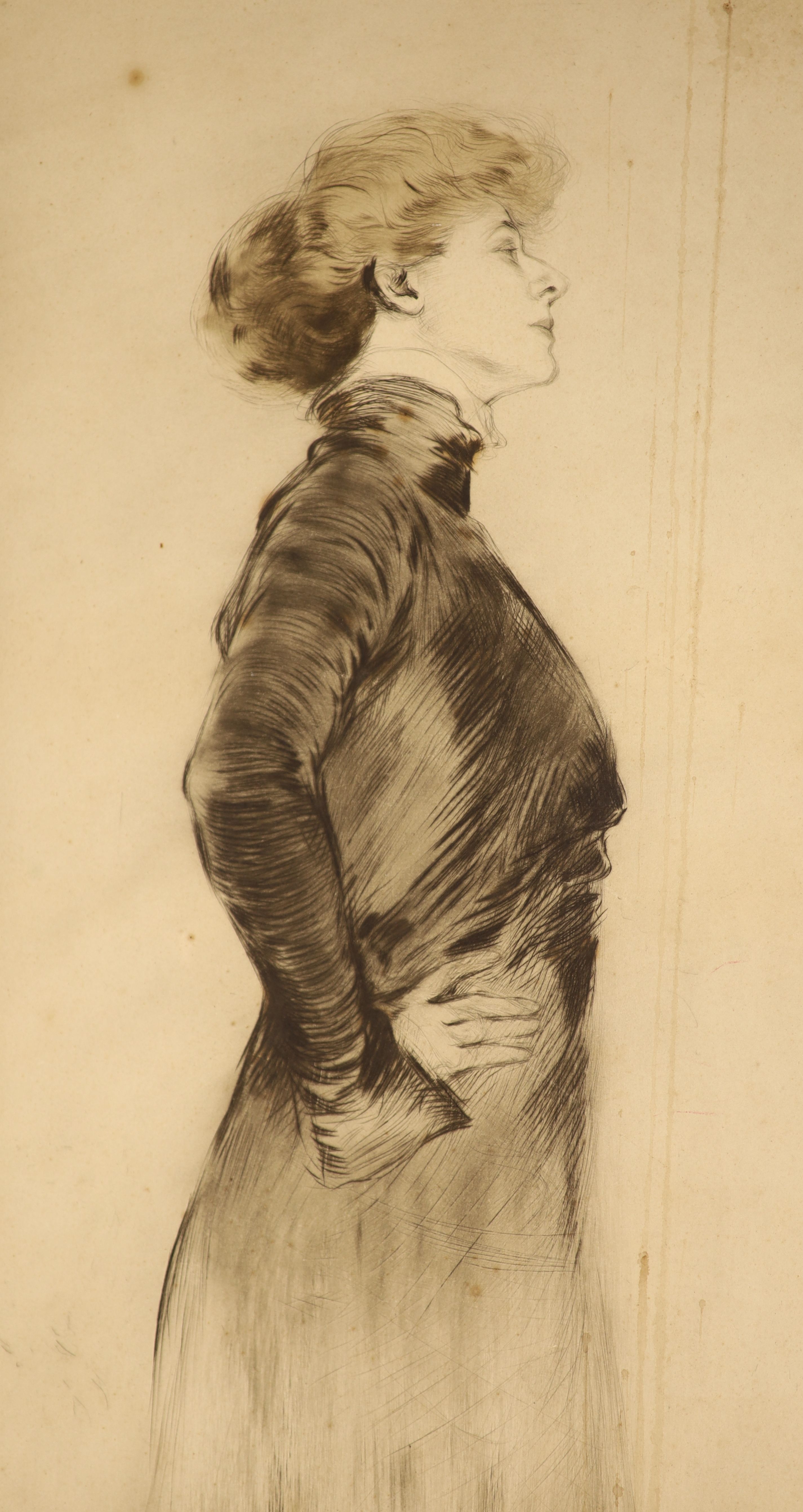 Adrien Stein, drypoint etching, Study of a standing woman, signed in pencil, 42/200, overall 60 x 36cm, unframed